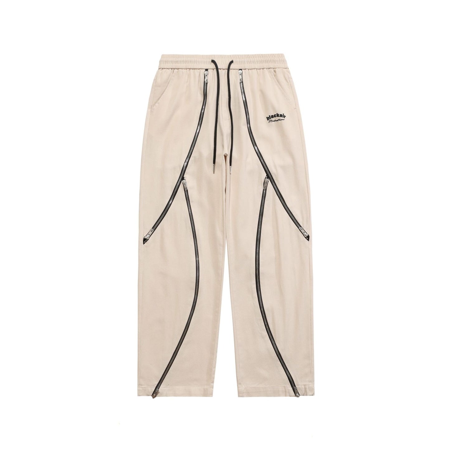 Multi-zip Casual Loose Straight Trousers For Men And Women