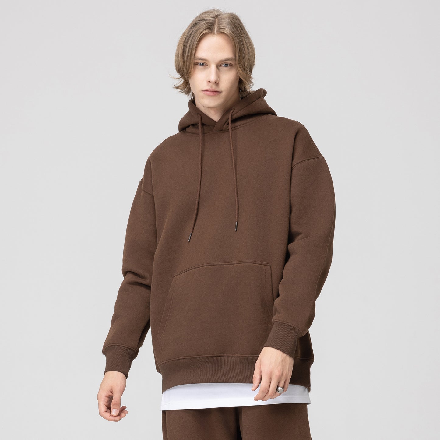 Autumn And Winter Heavyweight Plush Shoulder Down Hooded Sweater For Men