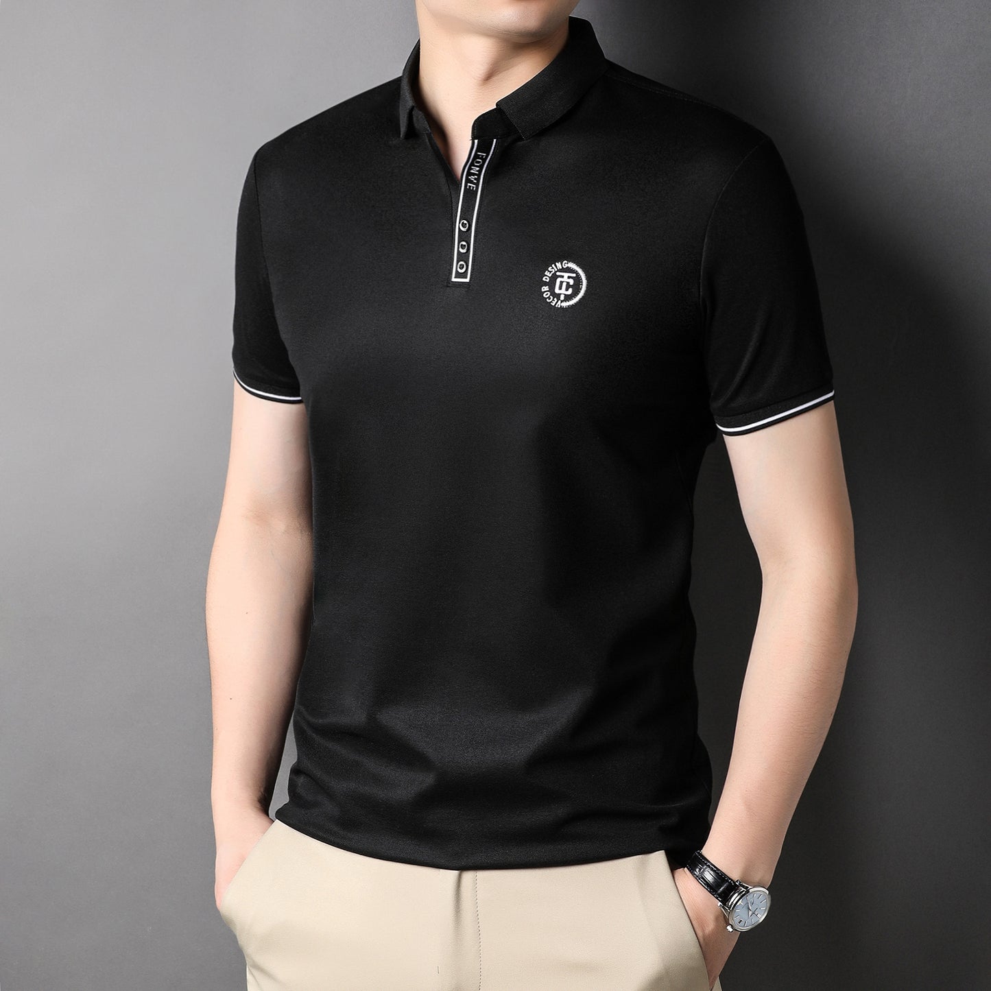 Solid Color Men's Polo Shirt Top Half Sleeve