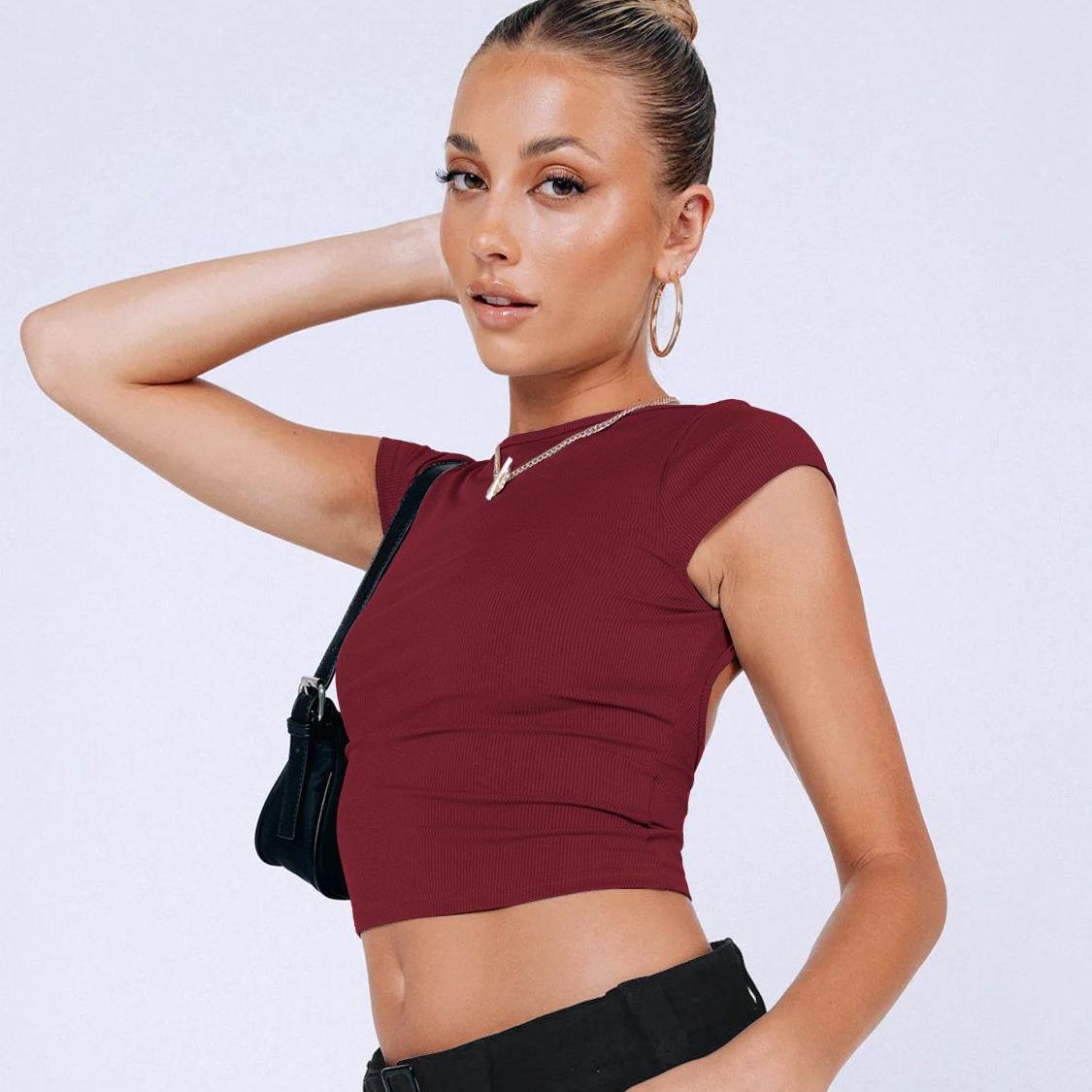 Summer Female Y2g Hollow Crop-top Short Sleeve T-shirt