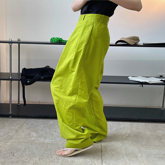 New Fashionable Linen High Waist Wide Leg Casual Trousers For Women