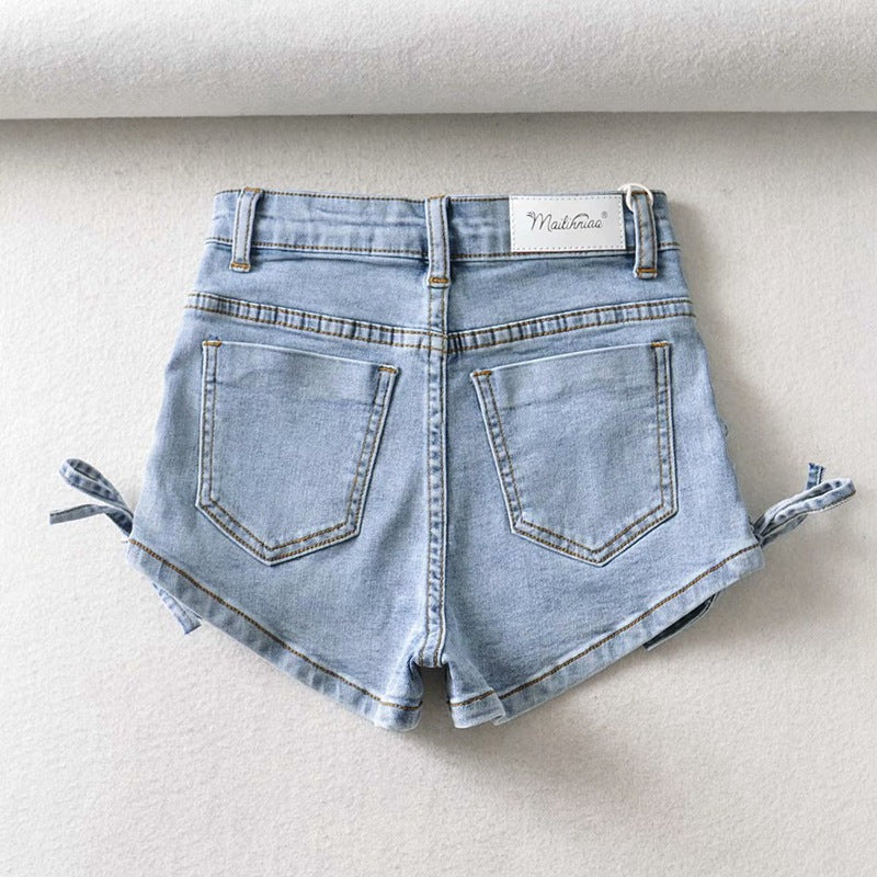 Fashionable And Personalized Bow Denim Shorts For Women