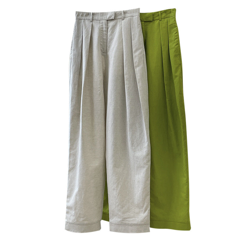 New Fashionable Linen High Waist Wide Leg Casual Trousers For Women