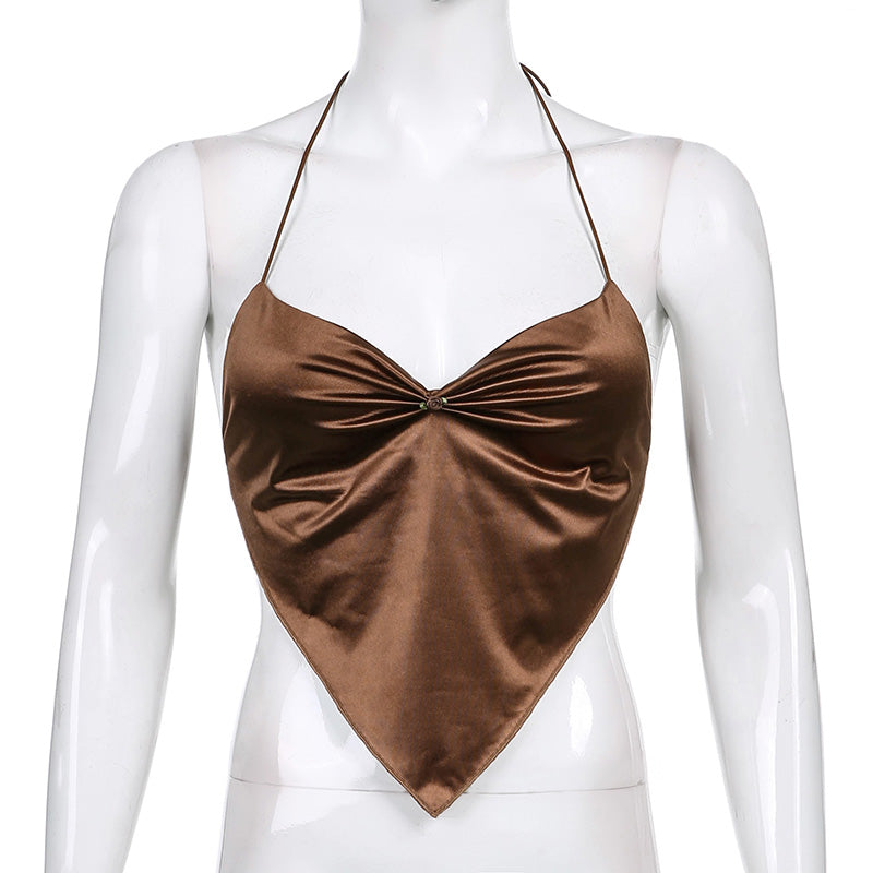 Satin Irregular Inverted Triangle V-Neck Chest Strap