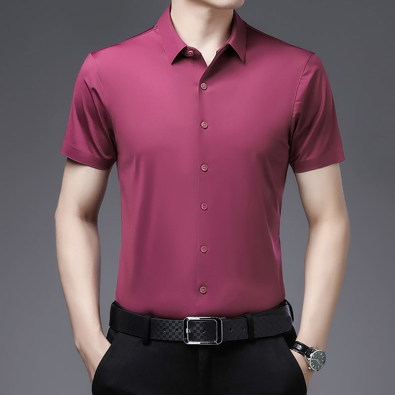 Young And Middle-aged Thin Striped Solid Color Short Sleeve