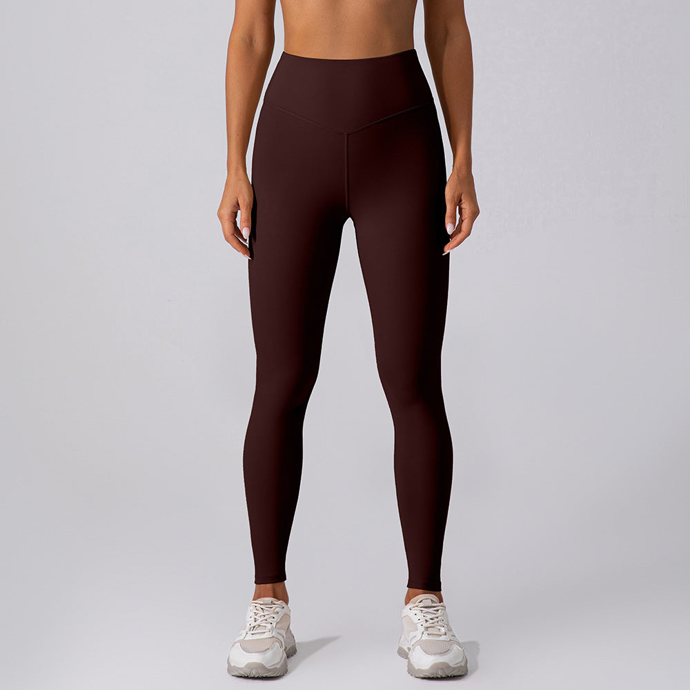 Nude Feel Belly Contracting Hip Raise High Waist Fitness Pants Outer Wear Running Exercise Pants Women