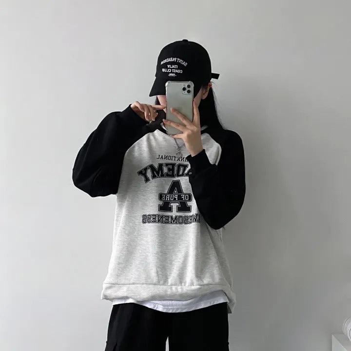 Women's Patchwork Pattern Sweater Springautumnwinter Korean Style Fleece-lined