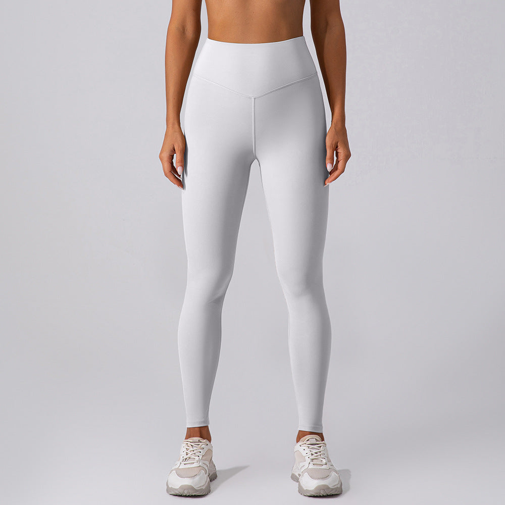 Nude Feel Belly Contracting Hip Raise High Waist Fitness Pants Outer Wear Running Exercise Pants Women