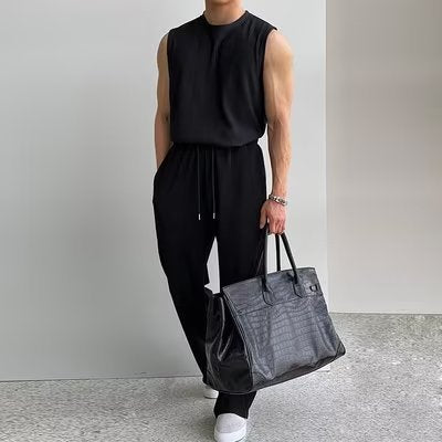 Men's Summer Tank Top Sleeveless T-shirt Sportswear Two-piece Suit