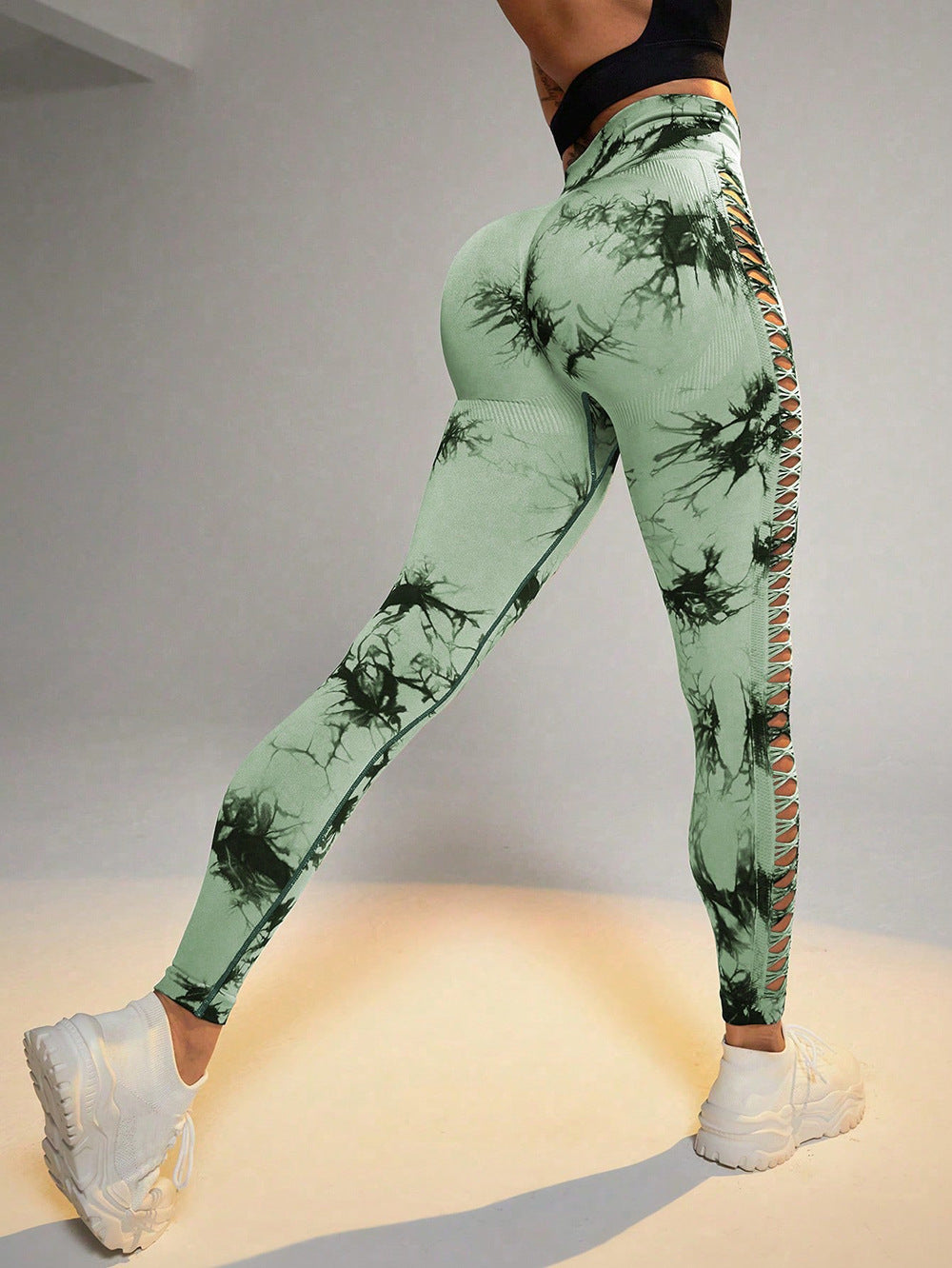 Sports Breathable Quick-drying Side Hollow Tie-dye Yoga Pants