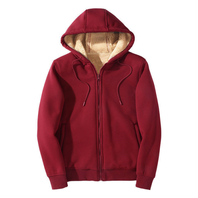 Men's Fleece-lined Thickened Hooded Sweatshirt Teenagers Cardigan Top