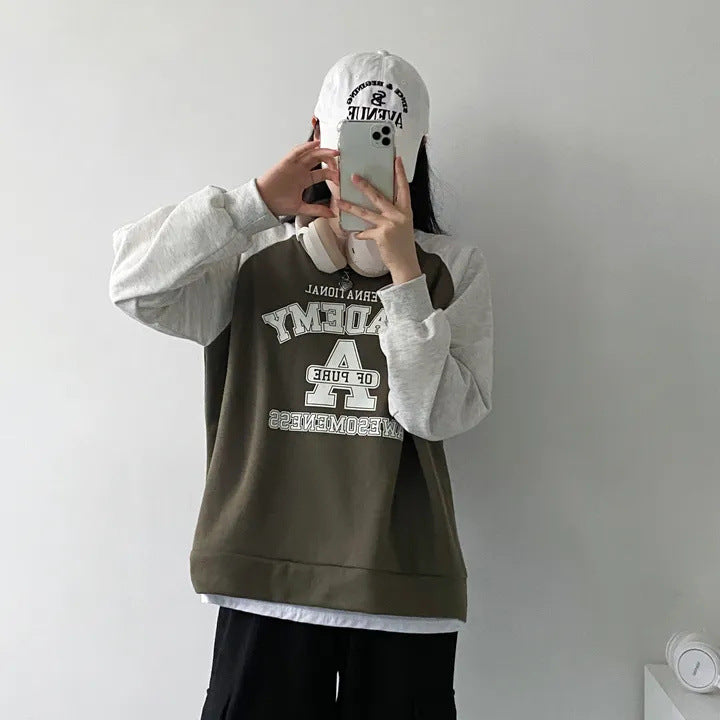 Women's Patchwork Pattern Sweater Springautumnwinter Korean Style Fleece-lined