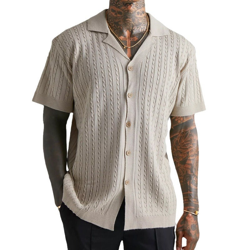 Men's Knitted Button Short-sleeved Shirt