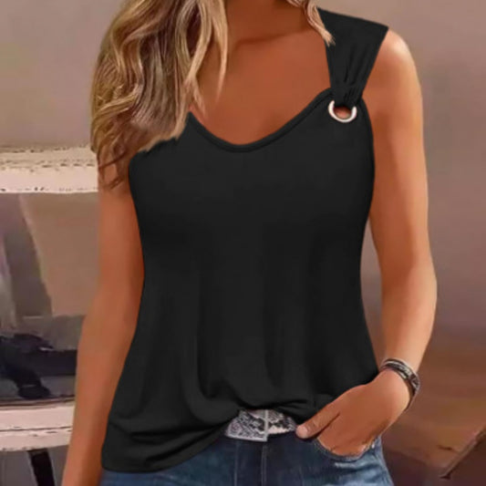 Summer Fashion Simple Metal Buckle V-neck Sleeveless Women's Vest