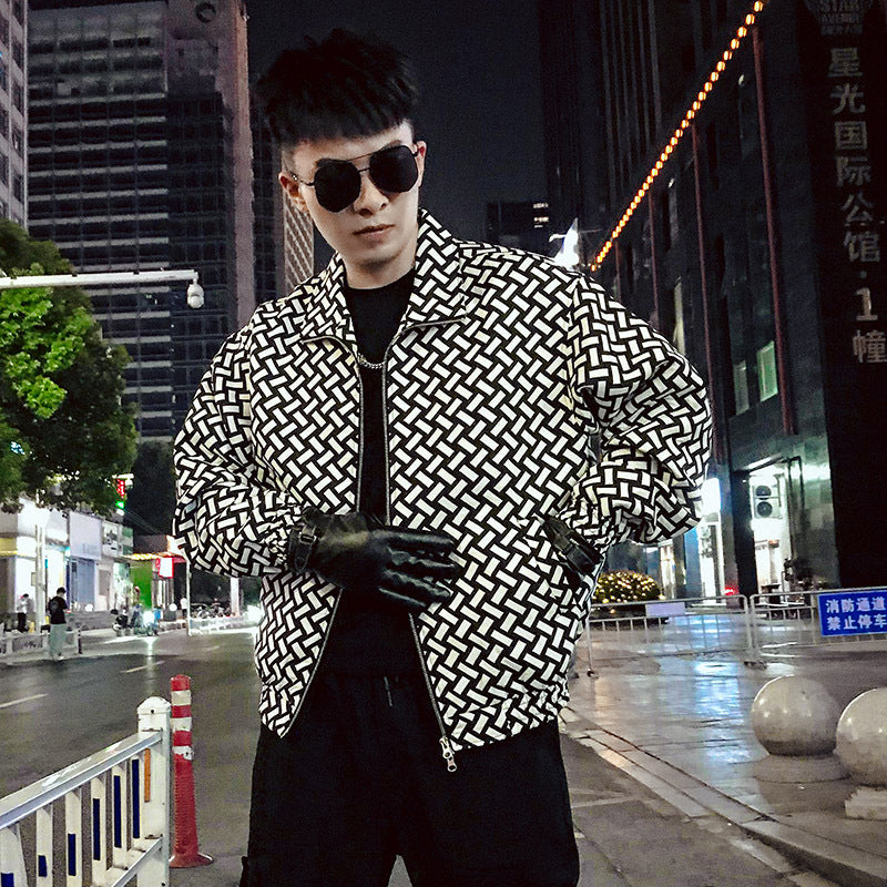 Men's Trendy Ruffian Stand Collar Houndstooth Thick Jacket