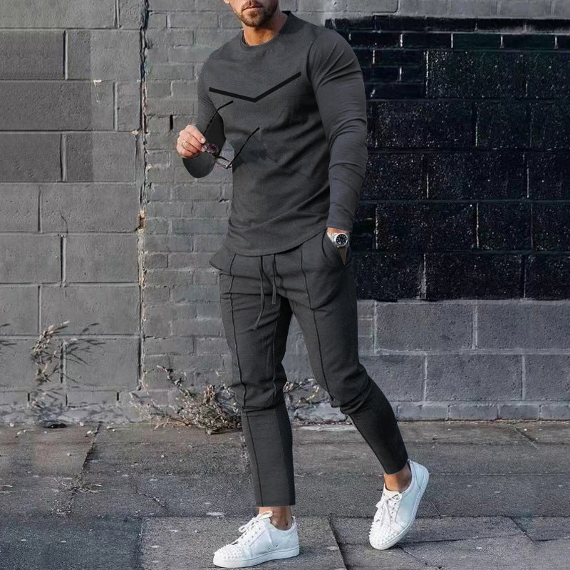 Round Neck Long Sleeve T-shirt Trousers Suit Men