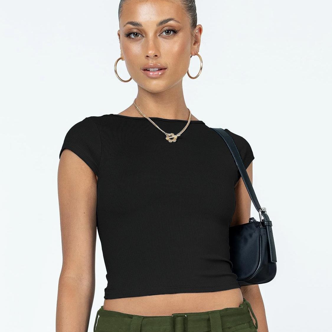 Summer Female Y2g Hollow Crop-top Short Sleeve T-shirt