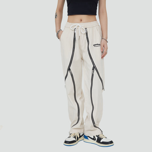 Multi-zip Casual Loose Straight Trousers For Men And Women