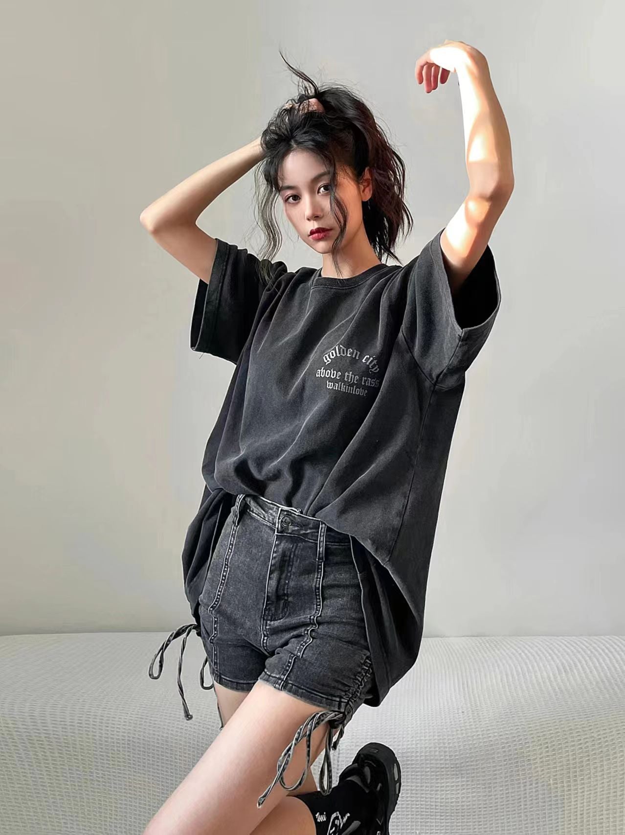 Black Pure Cotton Short Sleeved Female