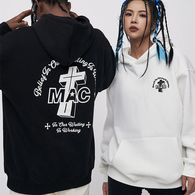 Men's Fashion Casual Printing Velvet Padded Hooded Sweatshirt