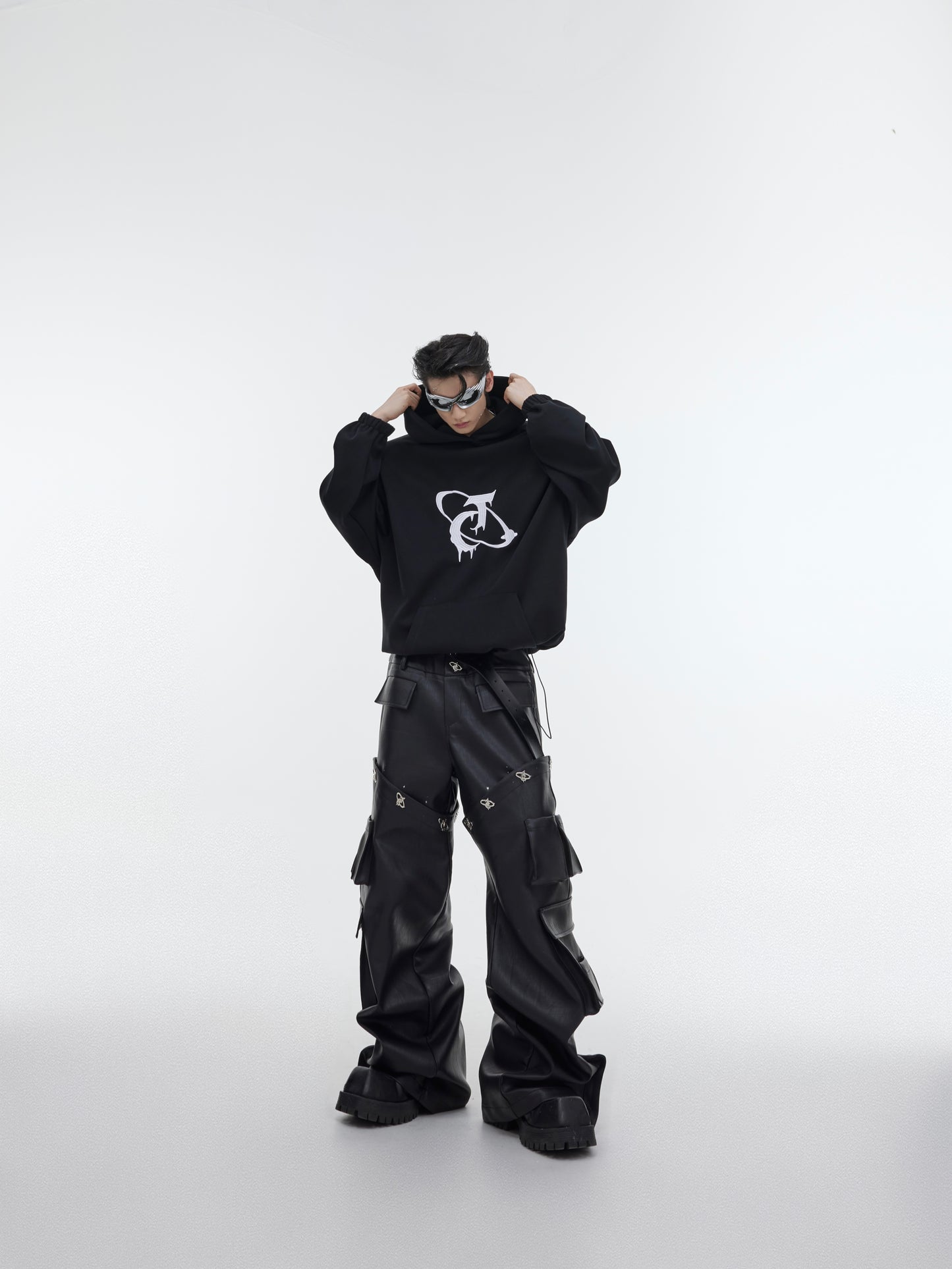 Deconstructed Pleated Shoulder Pad With Plush Hoodie