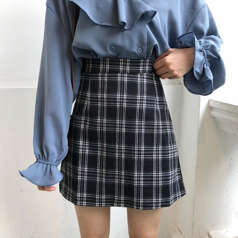 Plaid Skirt Korean Style All Match A Line Skirt