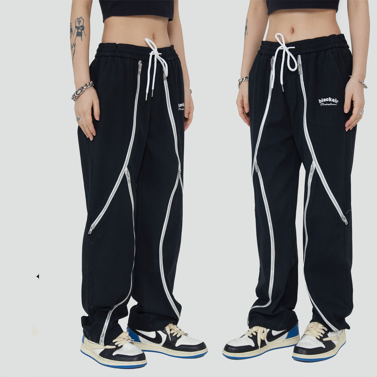 Multi-zip Casual Loose Straight Trousers For Men And Women