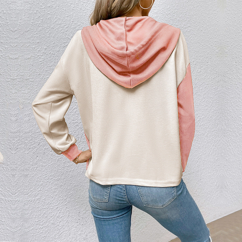 Contrast Color Hooded Women's Sweater Spring And Autumn
