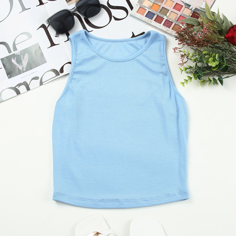 New Solid Color Sleeveless Slim Slimming Threaded Vest Women's Outer Wear