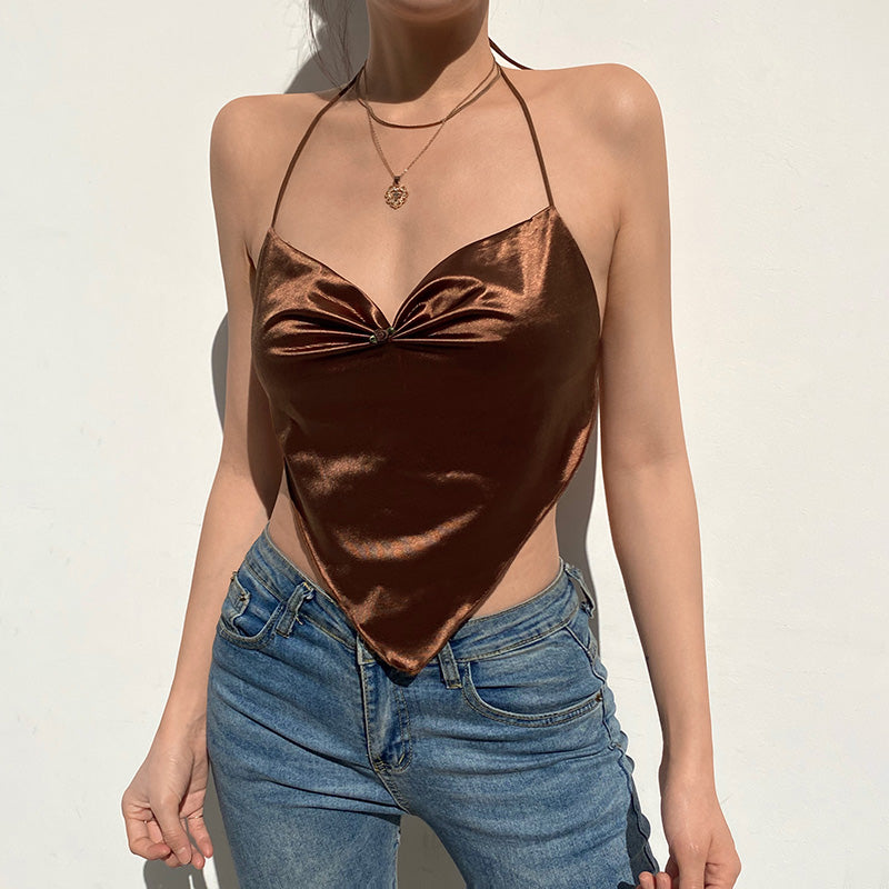 Satin Irregular Inverted Triangle V-Neck Chest Strap