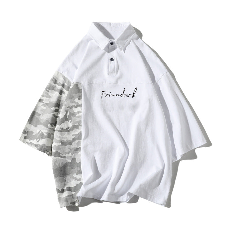 Camouflage Stitching Embroidery Five-point Short Sleeves