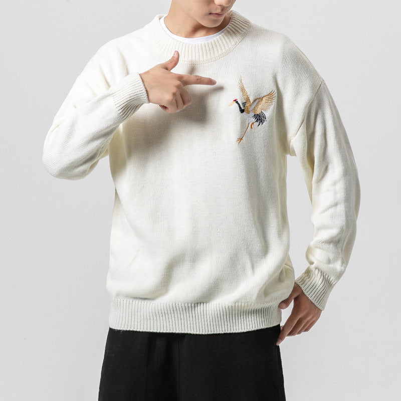 Men's Embroidered Loose Pullover Bottoming Shirt