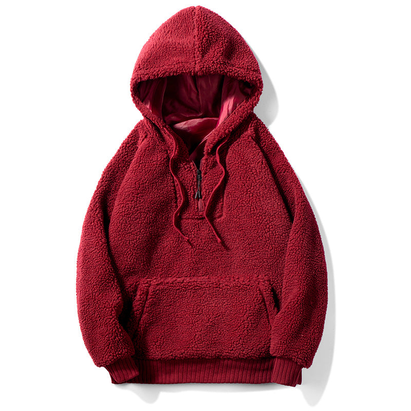 Fashion Solid Color Pullover Hooded Sweater Big Pocket Men's New Style Drawstring