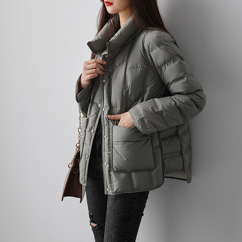 Casual White Duck Down Short Stand Collar Jacket