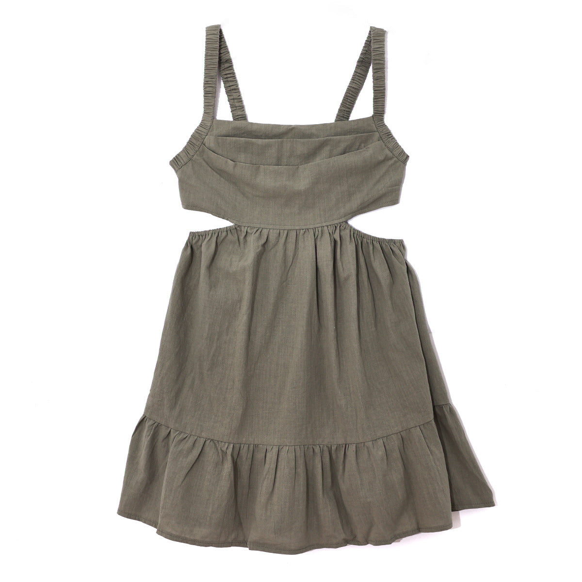 Summer Women's Pleated Square Collar Backless Sling Dress