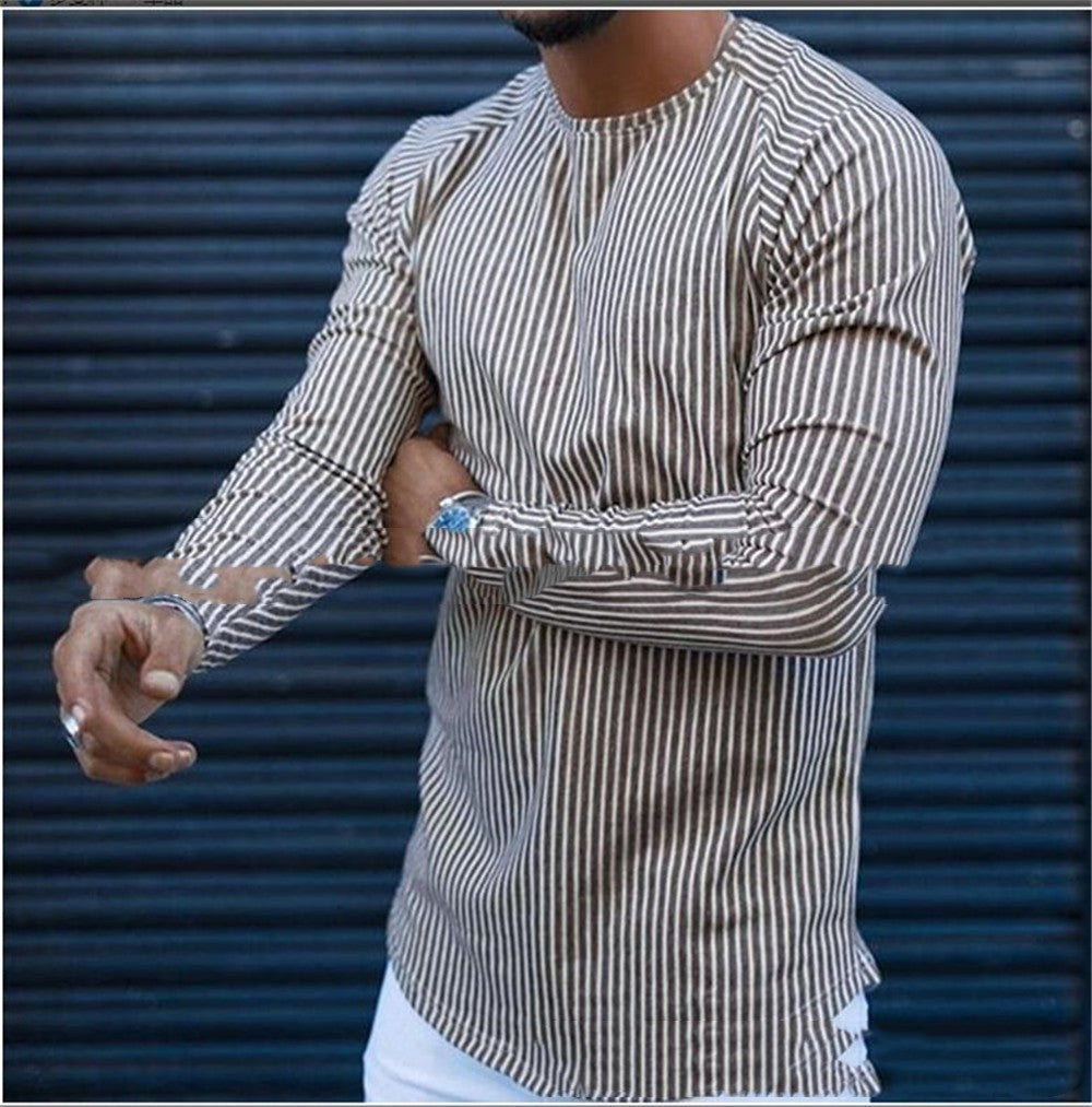 Men's Round Neck Striped Bottom Shirt