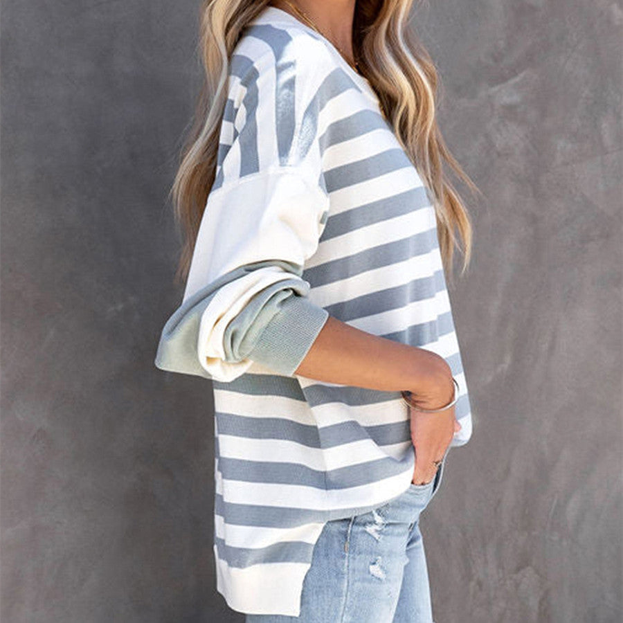 Women's Fashion Casual Striped Shoulder Pullover