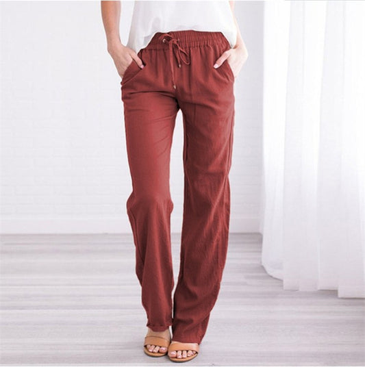 Foreign Trade Solid Color Elastic Waist Casual Trousers Women