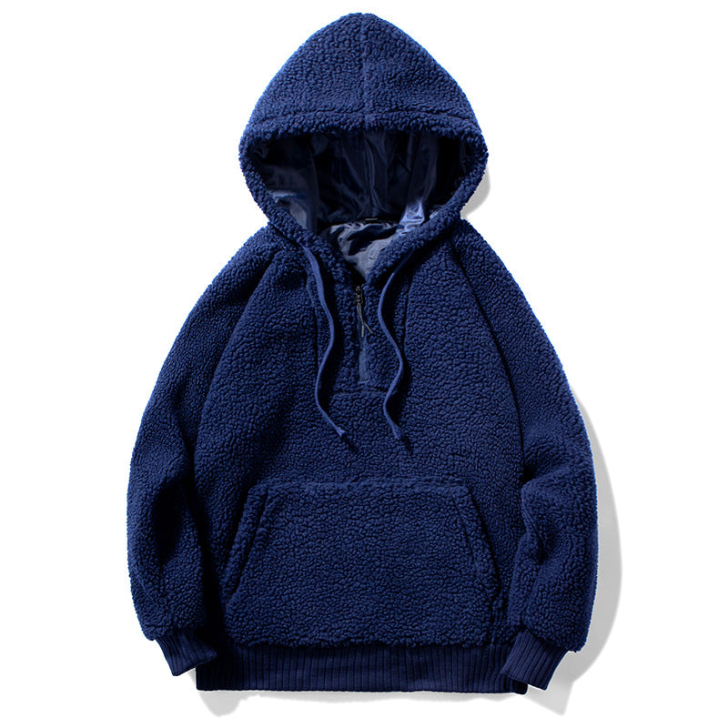 Fashion Solid Color Pullover Hooded Sweater Big Pocket Men's New Style Drawstring