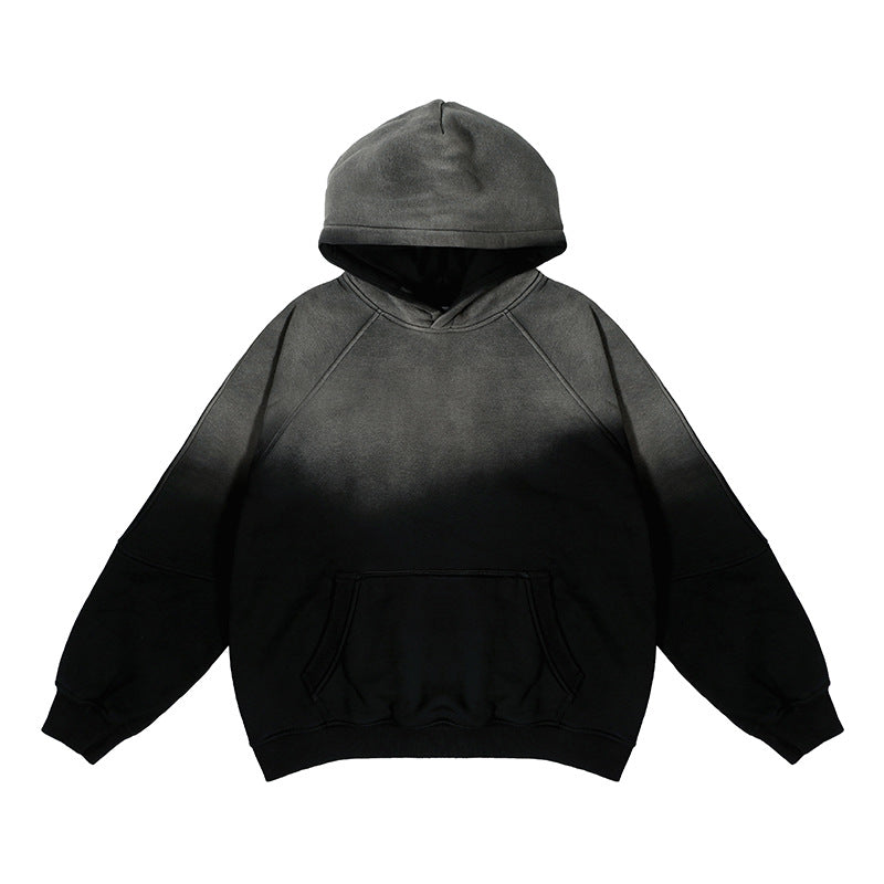 Gradient Two Colors Distressed Hooded Sweater