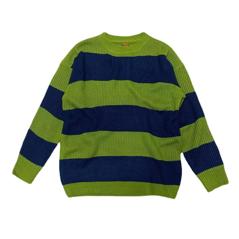 Striped Round Neck Men's Autumn And Winter Loose And Lazy Style Sweater