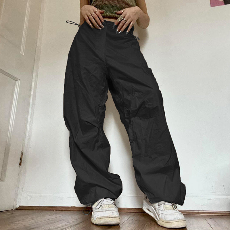 Summer New European And American Sports Style Solid Color Basic Overalls Loose All-matching Casual Trousers High Waist Wide Leg Pants For Women