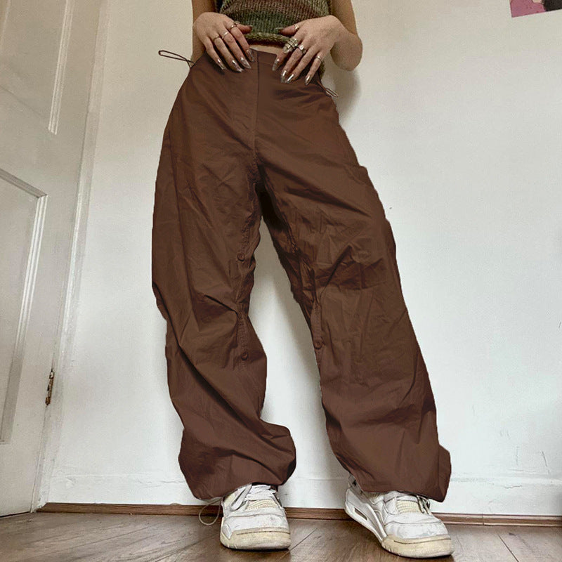 Summer New European And American Sports Style Solid Color Basic Overalls Loose All-matching Casual Trousers High Waist Wide Leg Pants For Women
