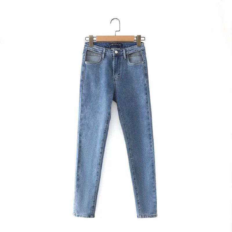 Women High Waist Loose Fit Blue Wash Casual Denim Trousers