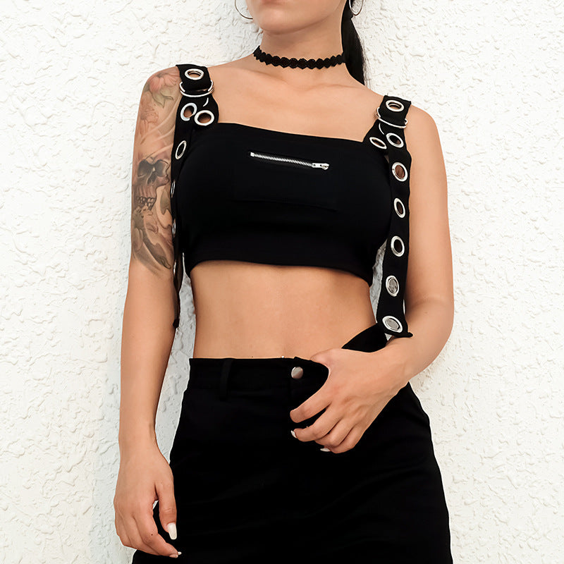 Black Tank Top Women Sleeveless Cropped Tops Tees Shirt Hollow Out Sexy Bustier Top Streetwear Summer 2021