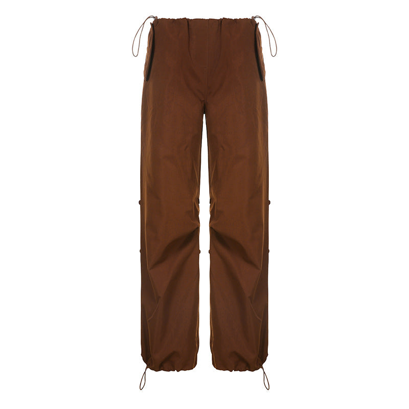 Summer New European And American Sports Style Solid Color Basic Overalls Loose All-matching Casual Trousers High Waist Wide Leg Pants For Women