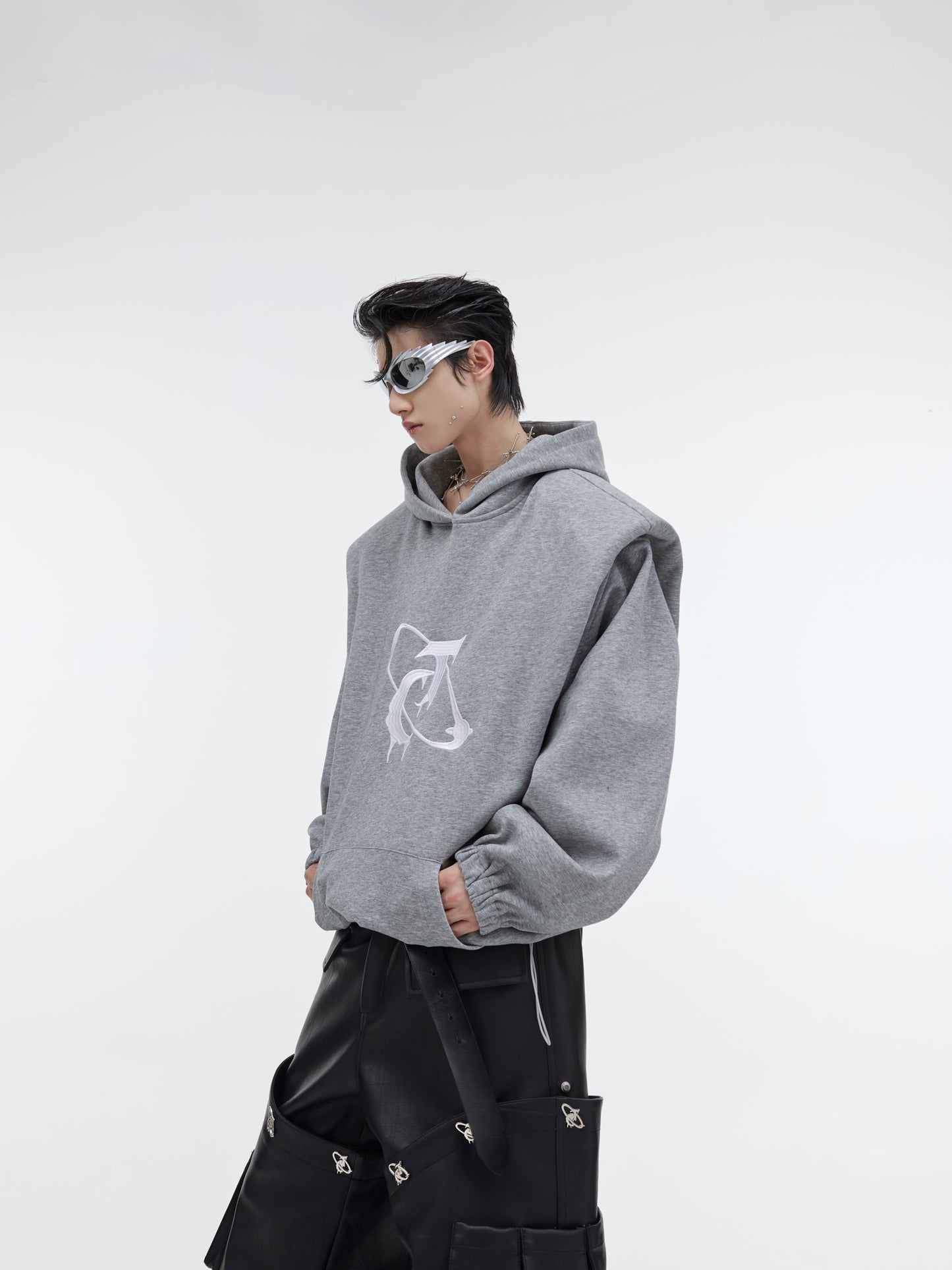 Deconstructed Pleated Shoulder Pad With Plush Hoodie