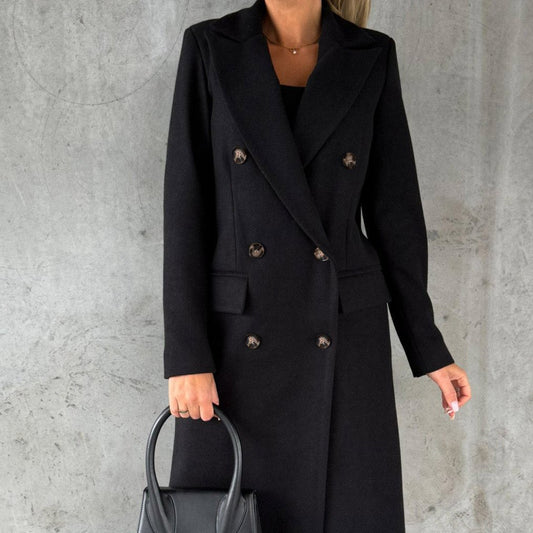 Long Sleeve Lapel Solid Double Breasted Slim Coat Coat