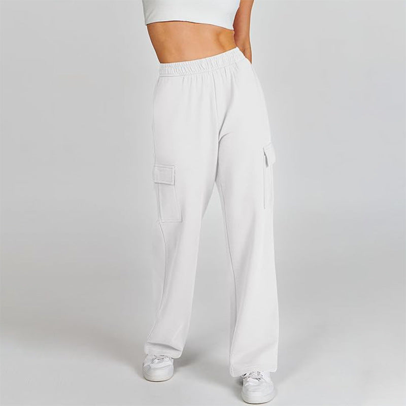 Pocket High Waist Elastic Jogging Trousers