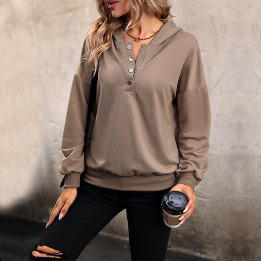 Women's Solid Color Long-sleeved Hoodie